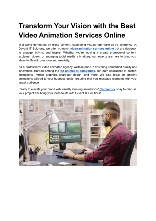 Transform Your Vision with the Best Video Animation Services Online