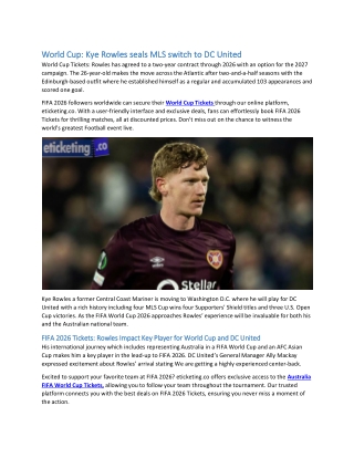 World Cup: Kye Rowles seals MLS switch to DC United