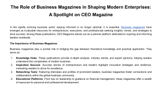 The Role of Business Magazines in Shaping Modern Enterprises_ A Spotlight on CEO Magazine.pptx