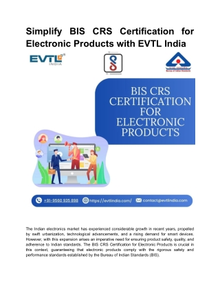 Simplify BIS CRS Certification for Electronic Products with EVTL India