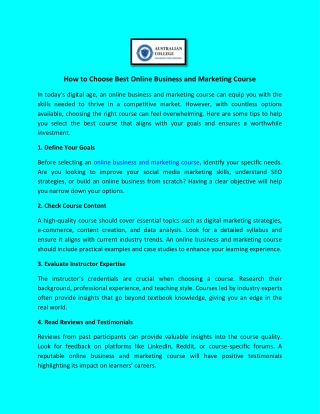 How to Choose Best Online Business and Marketing Course