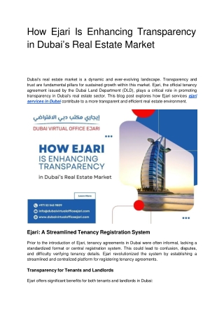 How Ejari Is Enhancing Transparency in Dubai’s Real Estate Market (1)