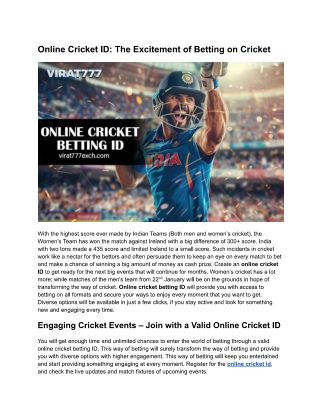 Online Cricket ID | Experience the Excitement of Betting