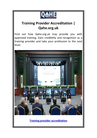 Training Provider Accreditation  Qahe.org.uk