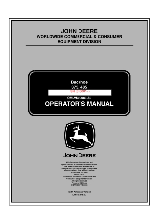John Deere 375 485 Backhoe Operator’s Manual Instant Download (PIN010001-) (Publication No.20083)