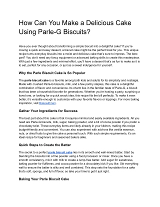 How Can You Make a Delicious Cake Using Parle-G Biscuits