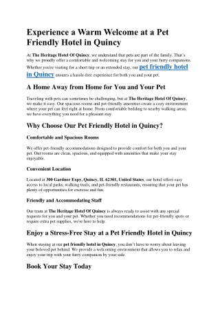 Experience a Warm Welcome at a Pet Friendly Hotel in Quincy