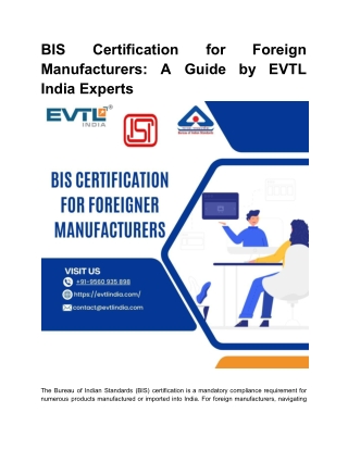 BIS Certification for Foreign Manufacturers_ A Guide by EVTL India Experts