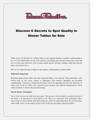 Discover 6 Secrets to Spot Quality in Dinner Tables for Sale