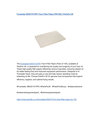 Frymaster 8030170-FRY Fryer Filter Paper (PK_100) _ PartsFe UK