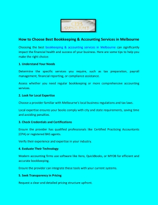How to Choose Best Bookkeeping & Accounting Services in Melbourne