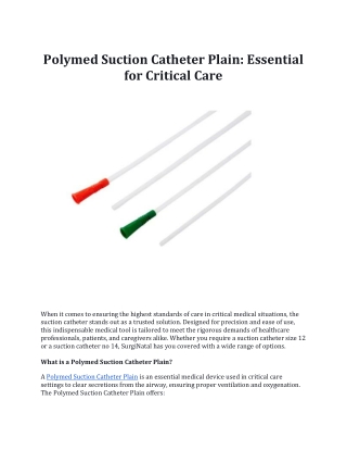 Polymed Suction Catheter Plain: Essential for Critical Care