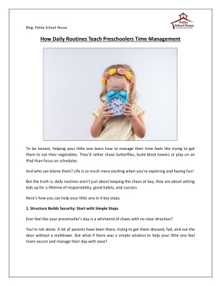 How Daily Routines Teach Preschoolers Time Management  Petite School House