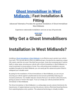 Ghost Immobiliser in West Midlands _ Fast Installation & Fitting