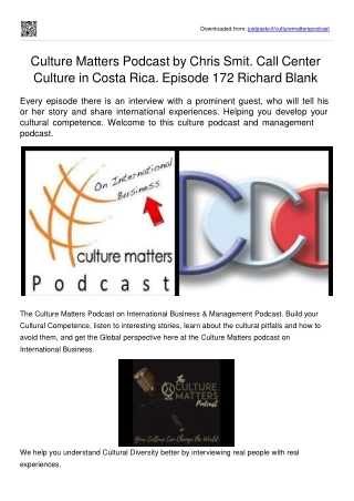 Culture Matters Podcast by Chris Smit. Call Center Culture in Costa Rica. Episode 172 Richard Blank