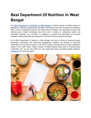 Best Department Of Nutrition In West Bengal