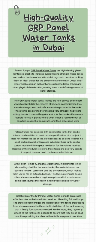 High-Quality GRP Panel Water Tanks in Dubai