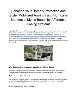 Enhance Your Home’s Protection and Style_ Motorized Awnings and Hurricane Shutters in Myrtle Beach by Affordable Awning