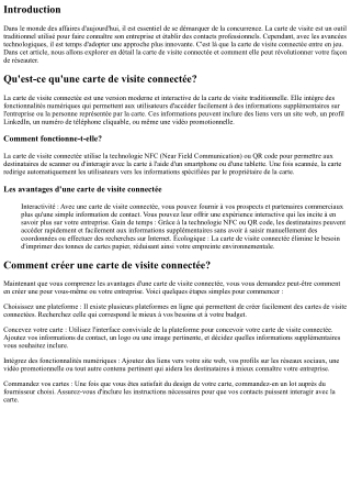 Carte de Visite Connectée: L'Innovation au Bout des Doigts