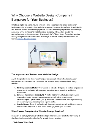 Why Choose a Website Design Company in Bangalore for Your Business?