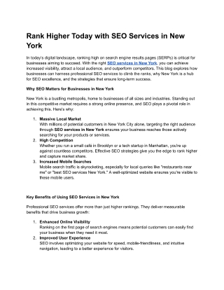 Rank Higher Today with SEO Services in New York