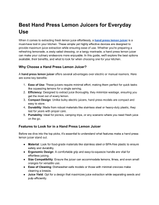 Best Hand Press Lemon Juicers for Everyday Use