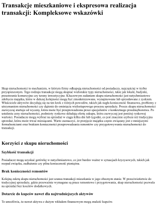 Skup nieruchomości: Profesjonalna sprzedaż lokali i ekspresowa realizacja transa