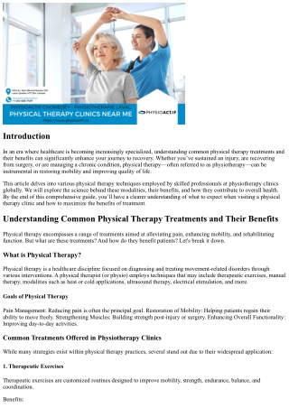 Understanding Common Physical Therapy Treatments and Their Benefits