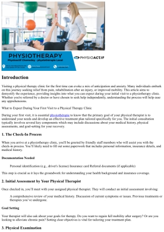 What to Expect During Your First Visit to a Physical Therapy Clinic