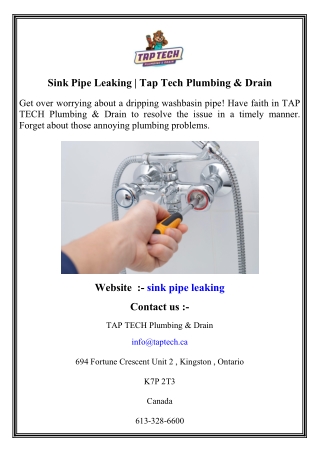 Sink Pipe Leaking   Tap Tech Plumbing & Drain