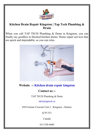 Kitchen Drain Repair Kingston   Tap Tech Plumbing & Drain