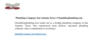 Plumbing Company San Antonio Texas  Chamblissplumbing.com