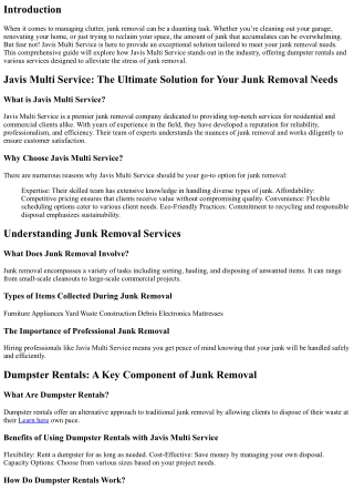 Javis Multi Service: The Ultimate Solution for Your Junk Removal Needs