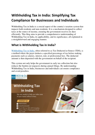 Withholding Tax in India: Simplifying Tax Compliance for Businesses