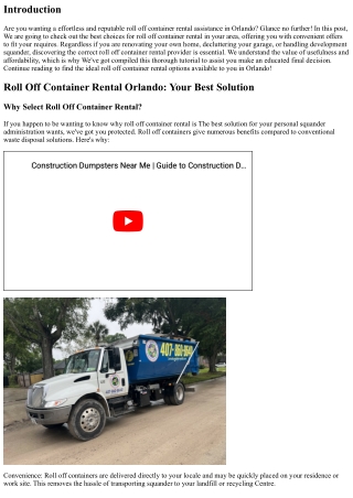 Hassle-free Rates for Roll Off Container Rental Close to Me in Orlando