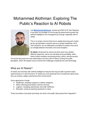 Mohammed Alothman: Exploring The Public’s Reaction to AI Robots
