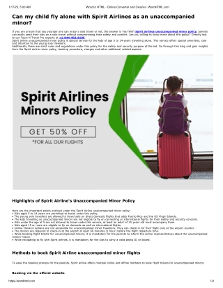 Can my child fly alone with Spirit Airlines as an unaccompanied minor?