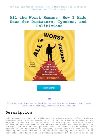 PDF All the Worst Humans How I Made News for Dictators  Tycoons  and Politicians