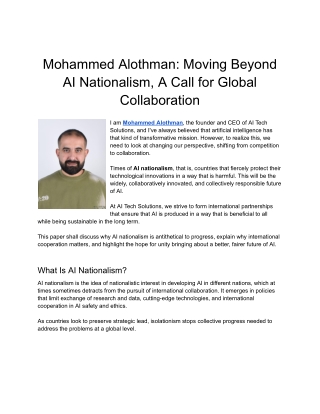 Mohammed Alothman: Moving Beyond AI Nationalism, A Call for Global Collaboration