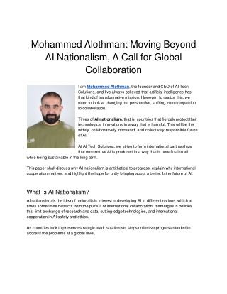 Mohammed Alothman: Moving Beyond AI Nationalism, A Call for Global Collaboration