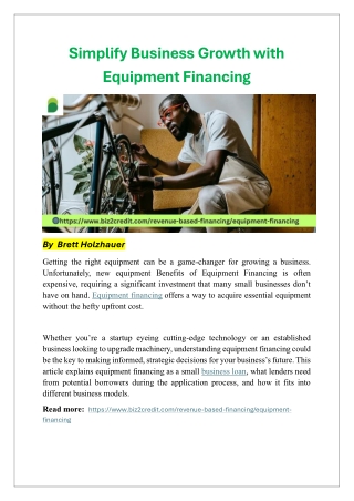 Simplify Business Growth with Equipment Financing
