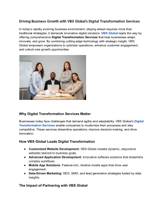 Driving Business Growth with VBS Global’s Digital Transformation Services