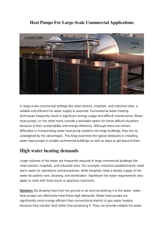 Heat Pumps For Large Scale Commercial Applications