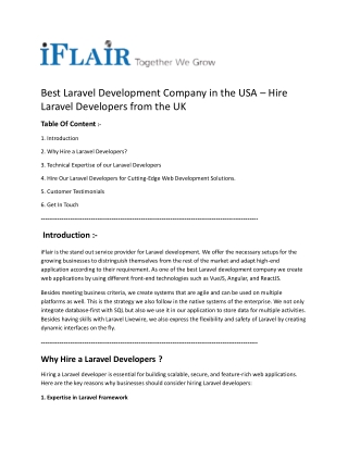 Best Laravel Development Company in the USA – Hire Laravel Developers from the UK