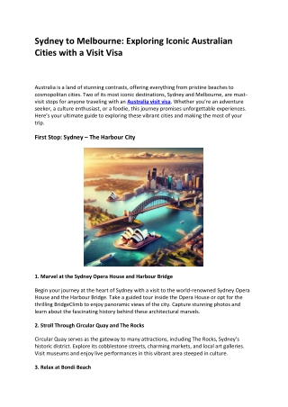 Sydney to Melbourne Exploring Iconic Australian Cities with a Visit Visa