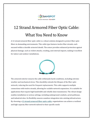 12 Strand Armored Fiber Optic Cable