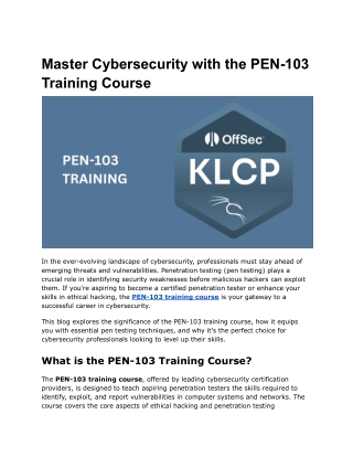 Master Cybersecurity with the PEN-103 Training Course