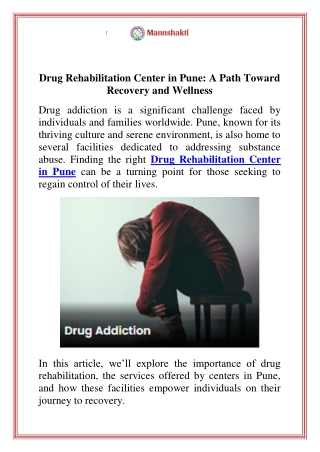 Drug Rehabilitation Center in Pune A Path Toward Recovery and Wellness