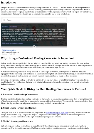 Your Quick Guide to Hiring the Best Roofing Contractors in Carlsbad