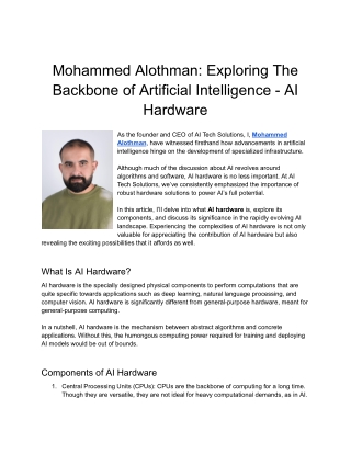 Mohammed Alothman: Exploring The Backbone of Artificial Intelligence - AI Hardwa